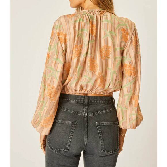 Natalie Martin Amelia Floral Silk Boho Long Sleeve Cropped Top Med- Boho/Cottage - Picture 2 of 13